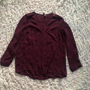 H&M Divided Sheer Maroon Button Down